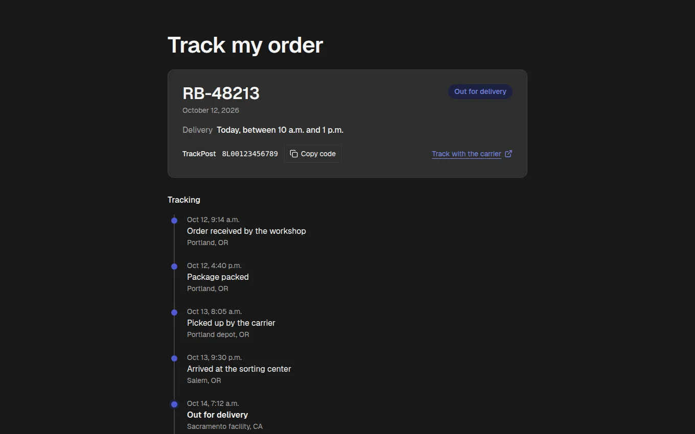 The OrderTracker block