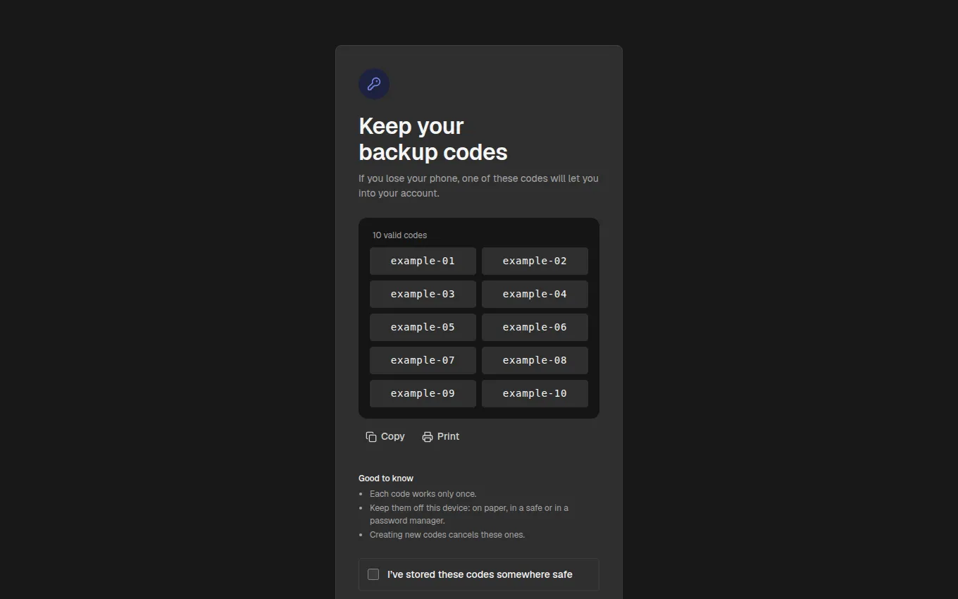 The RecoveryCodes block
