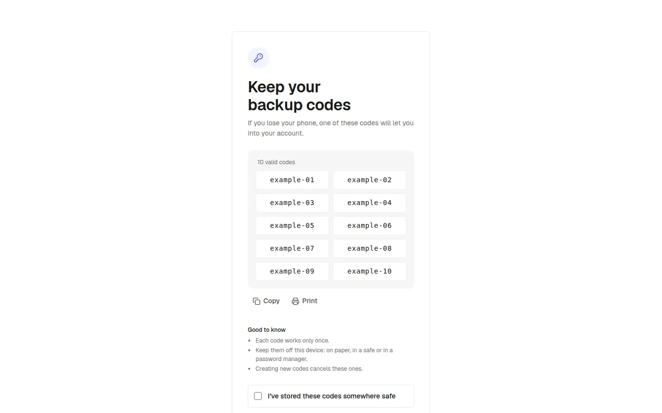 The RecoveryCodes block