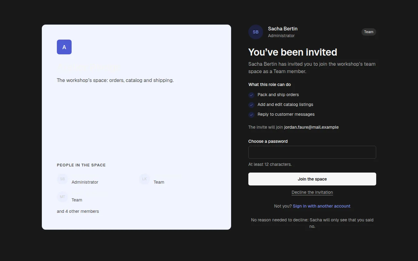 The SpaceInvite block