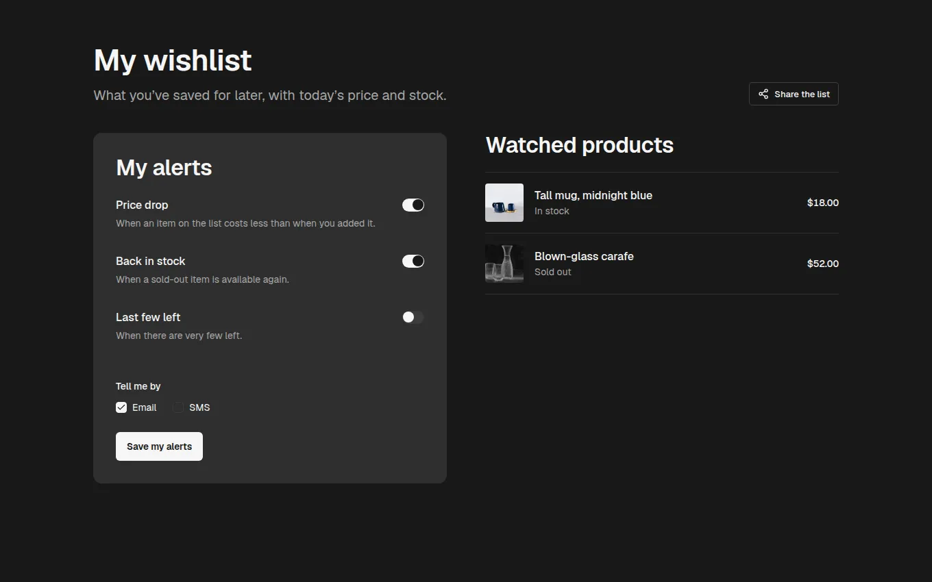 The WishlistAlerts block
