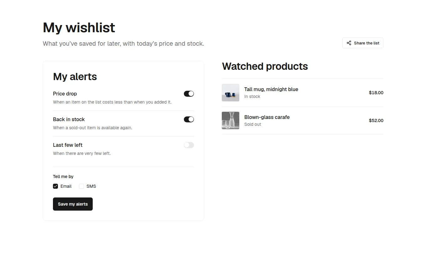 The WishlistAlerts block