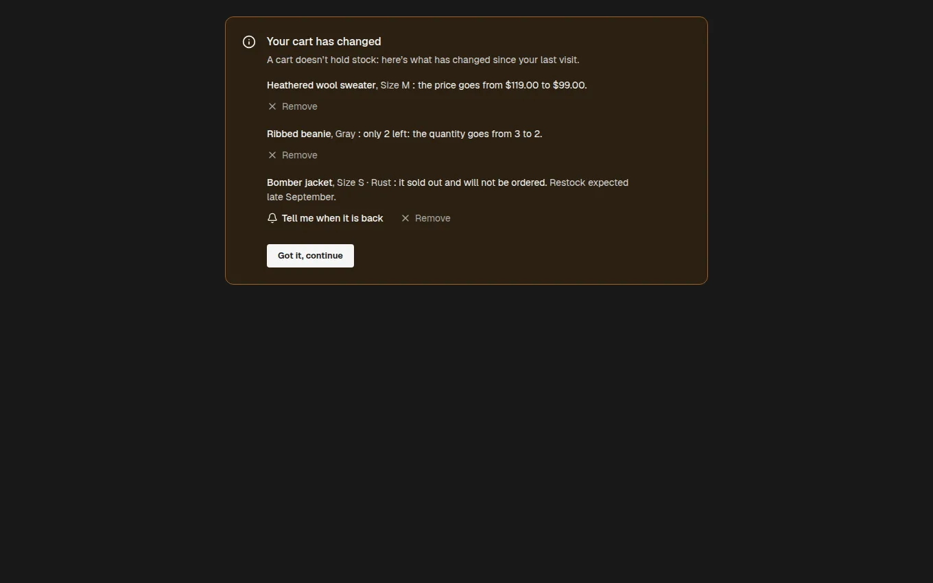 The CartChanges block