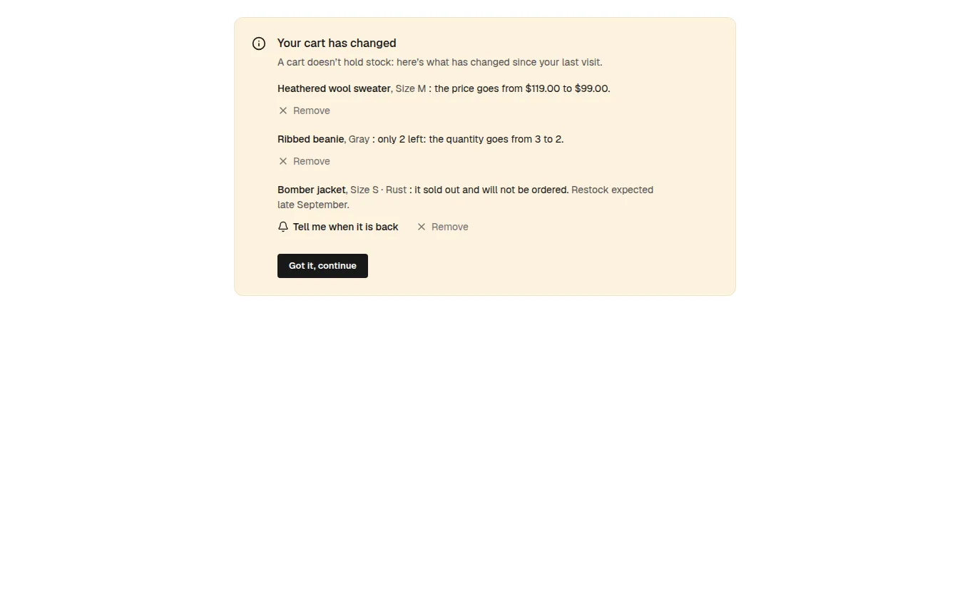 The CartChanges block