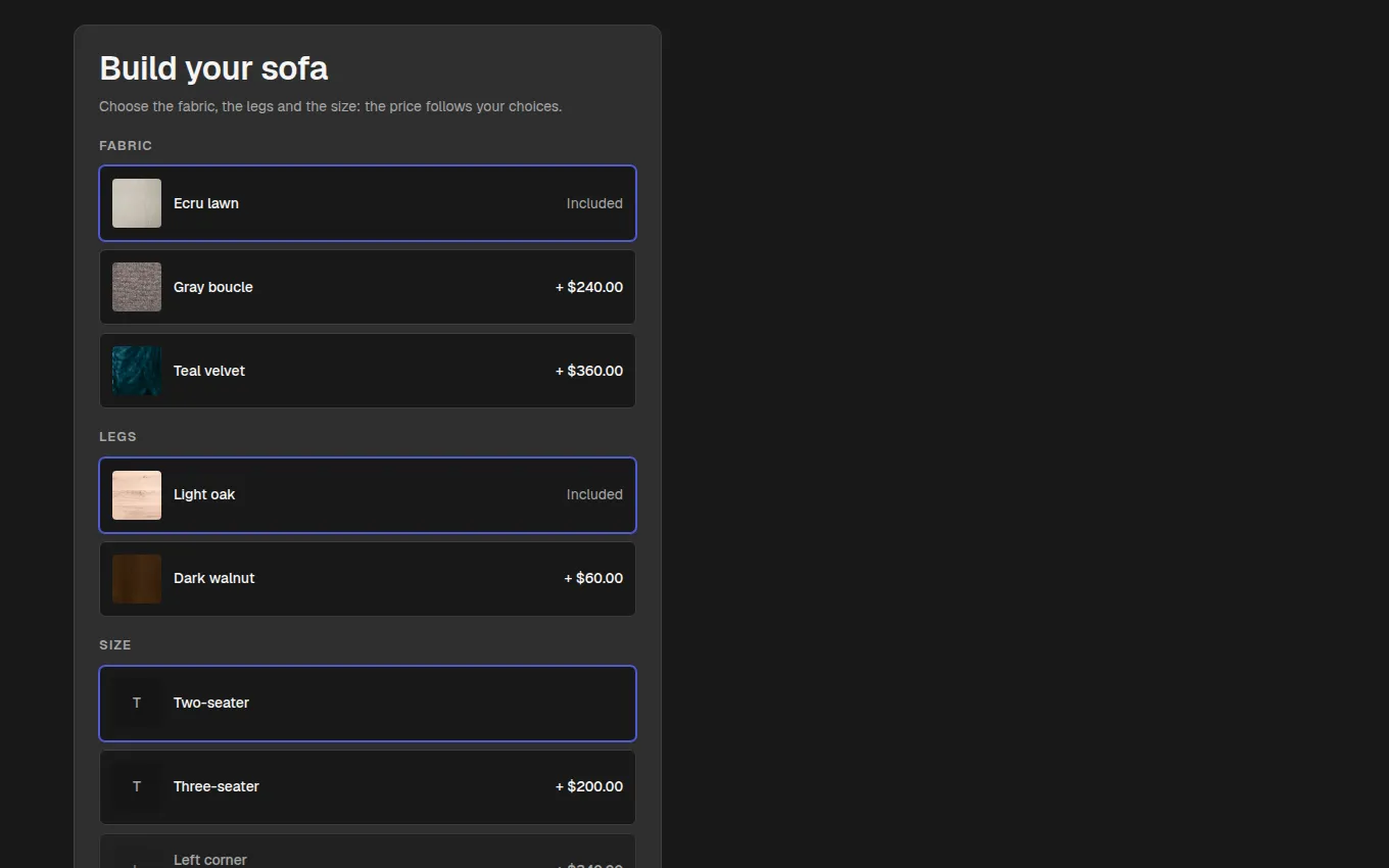 The ConfigurablePurchase block