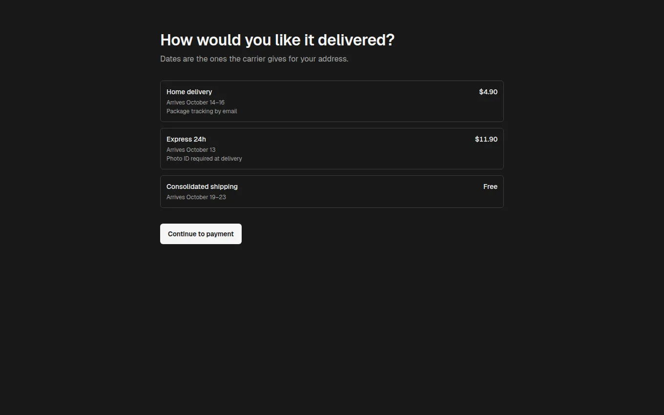 The DeliveryOptions block