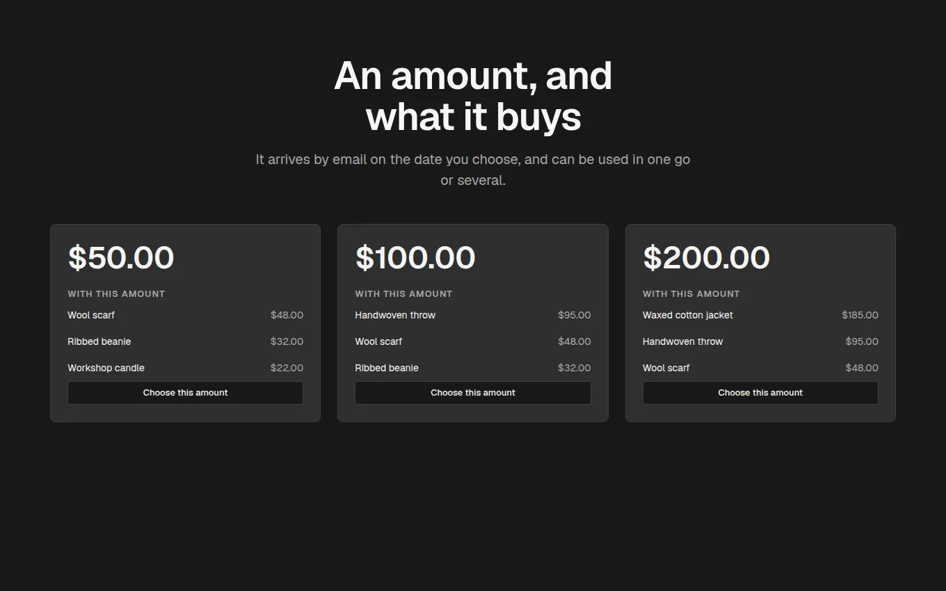 The GiftAmountGuide block