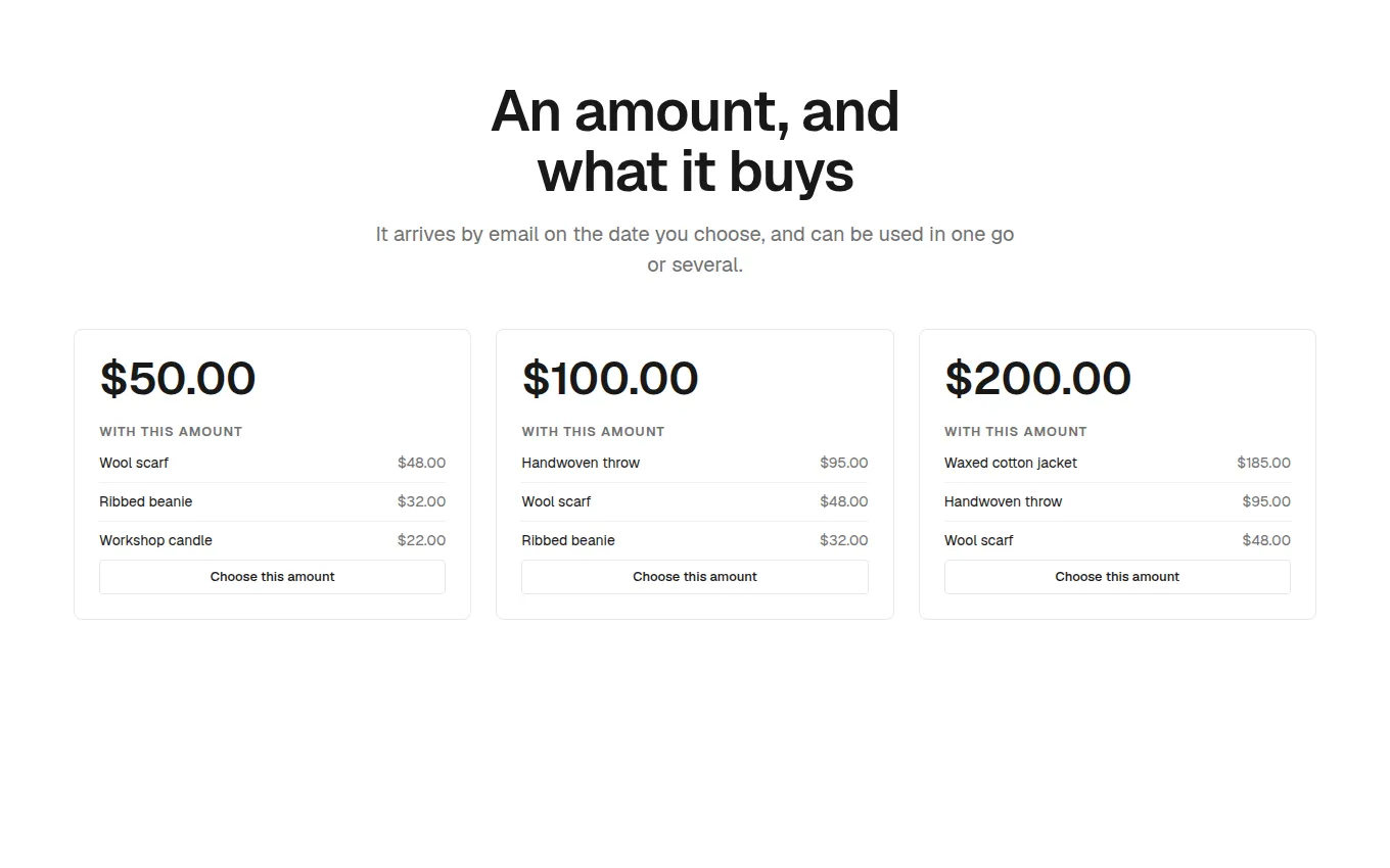 The GiftAmountGuide block