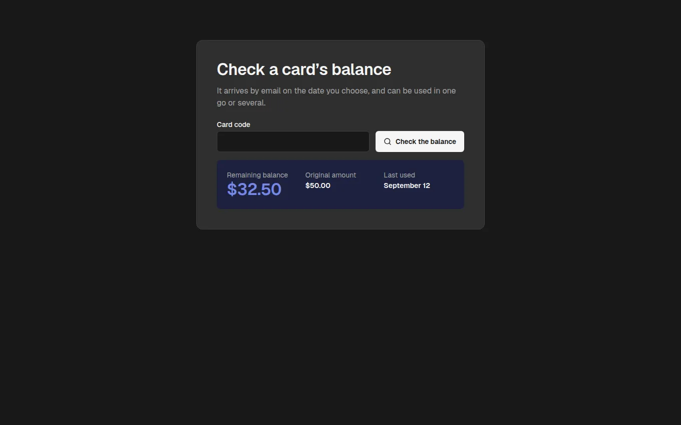 The GiftCardBalance block