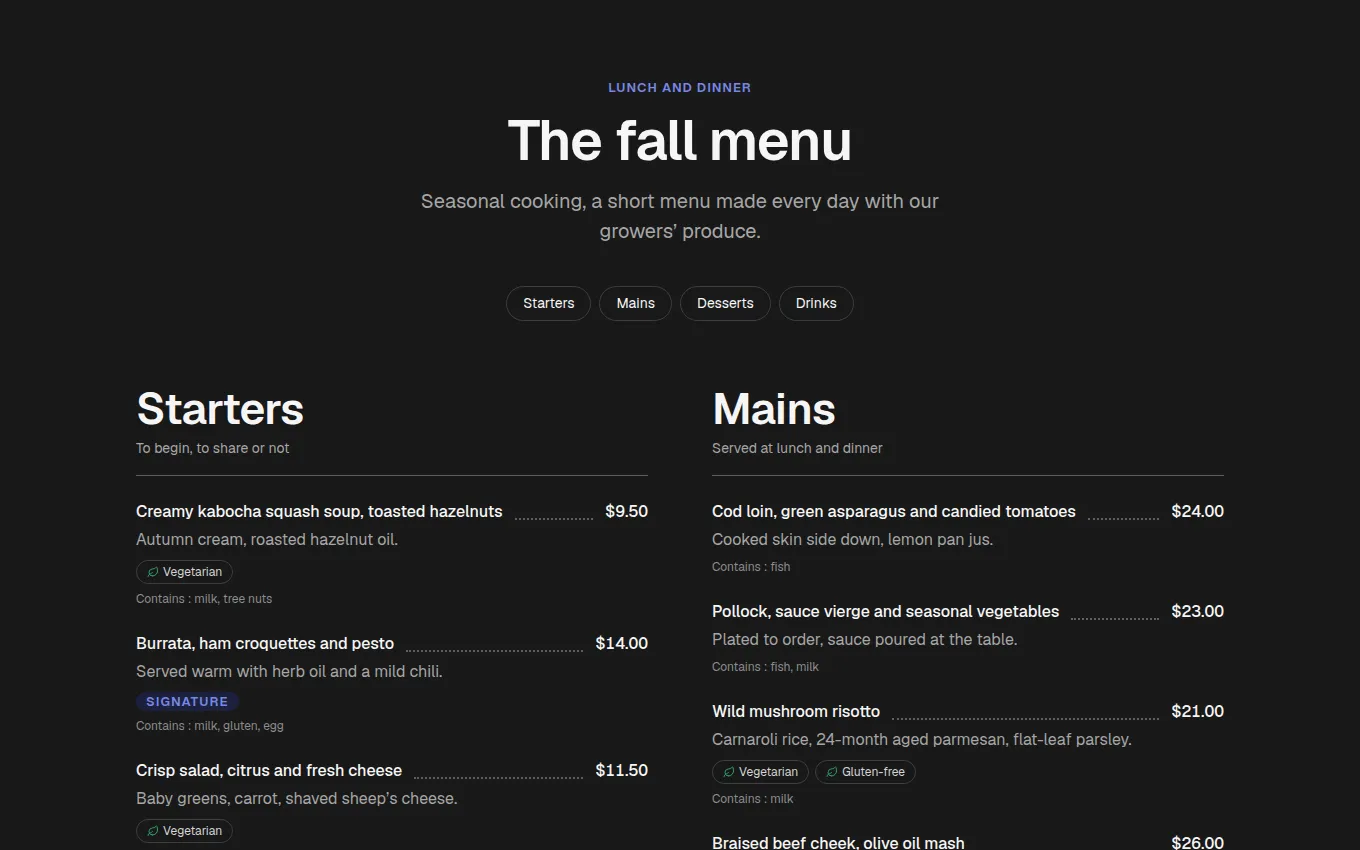 The Menu block