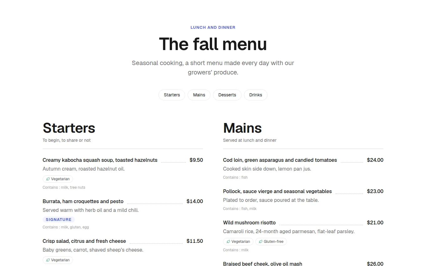 The Menu block