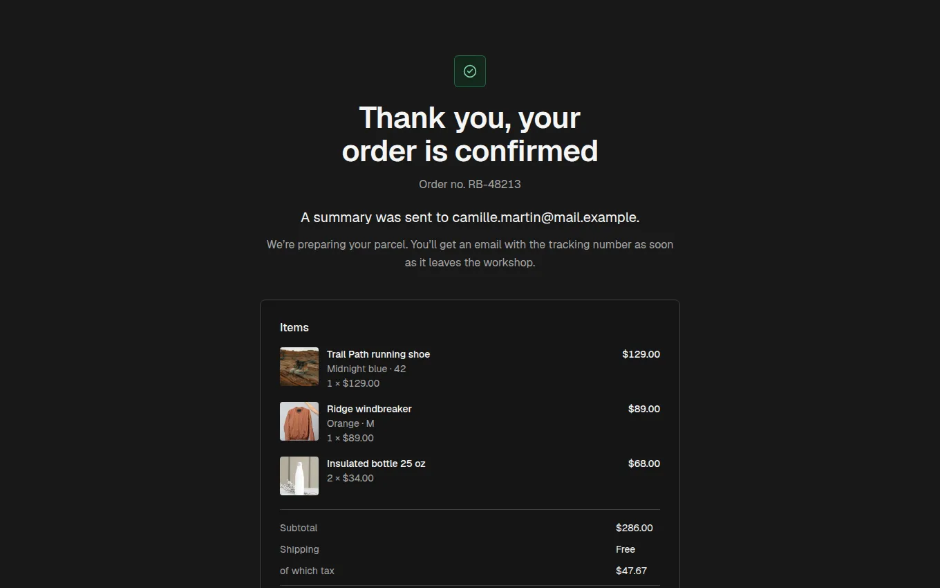 The OrderConfirmation block