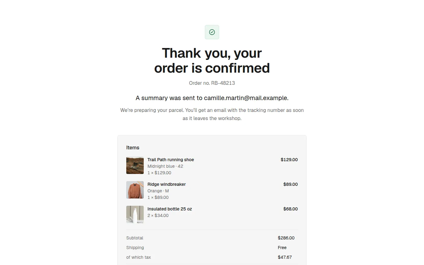 The OrderConfirmation block