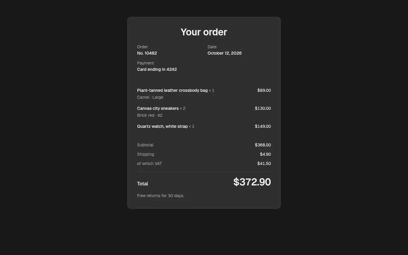 The OrderReceipt block