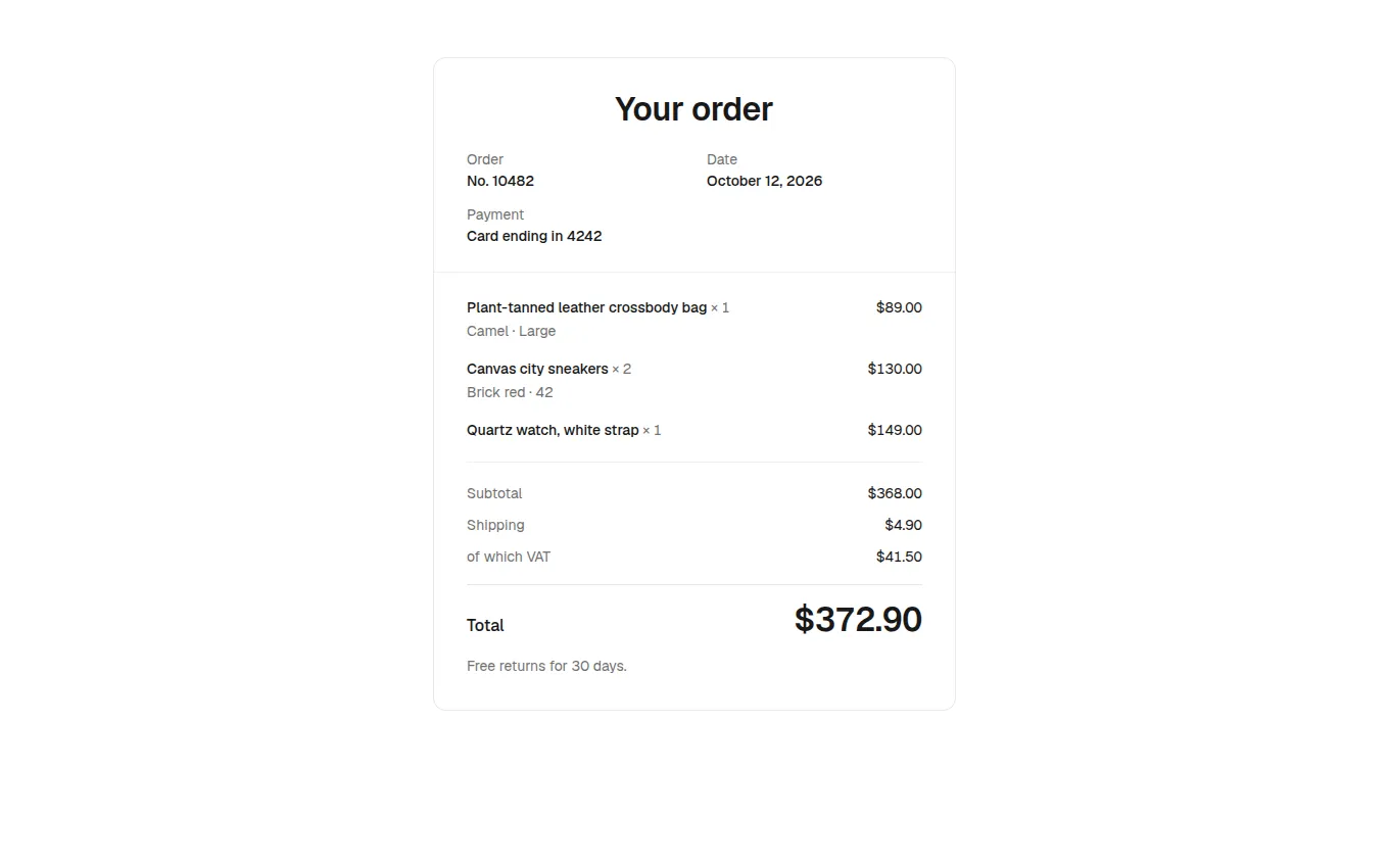 The OrderReceipt block
