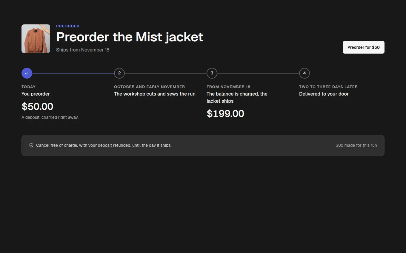 The PreorderTimeline block