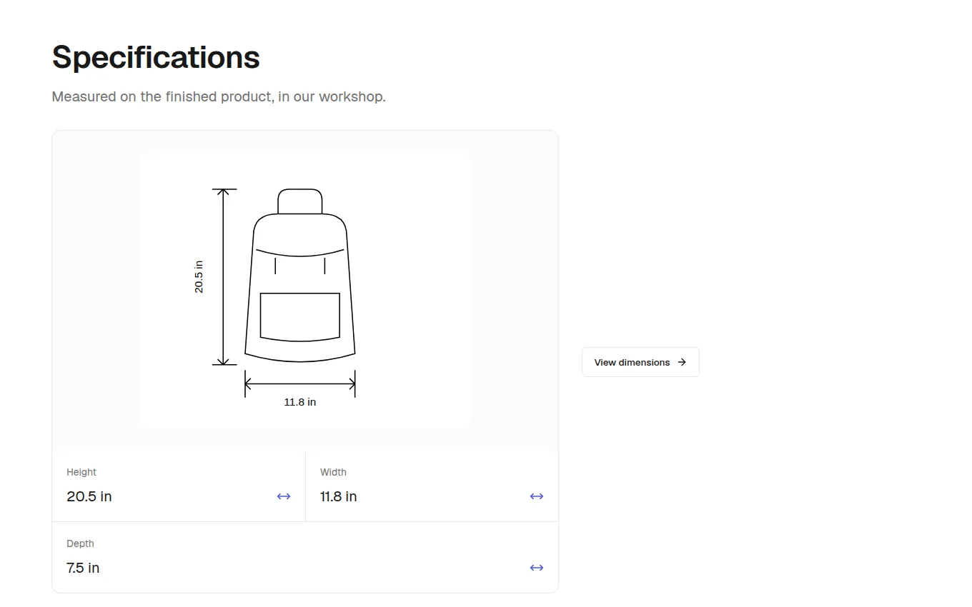 The ProductDimensions block