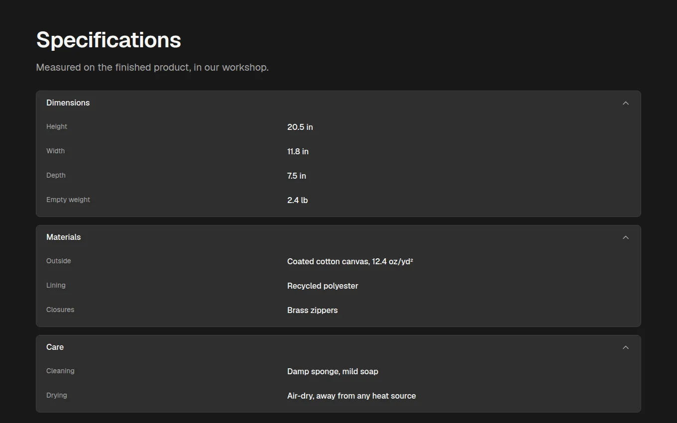 The ProductSpecs block
