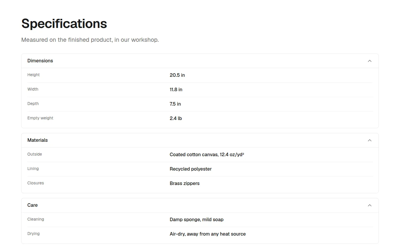 The ProductSpecs block