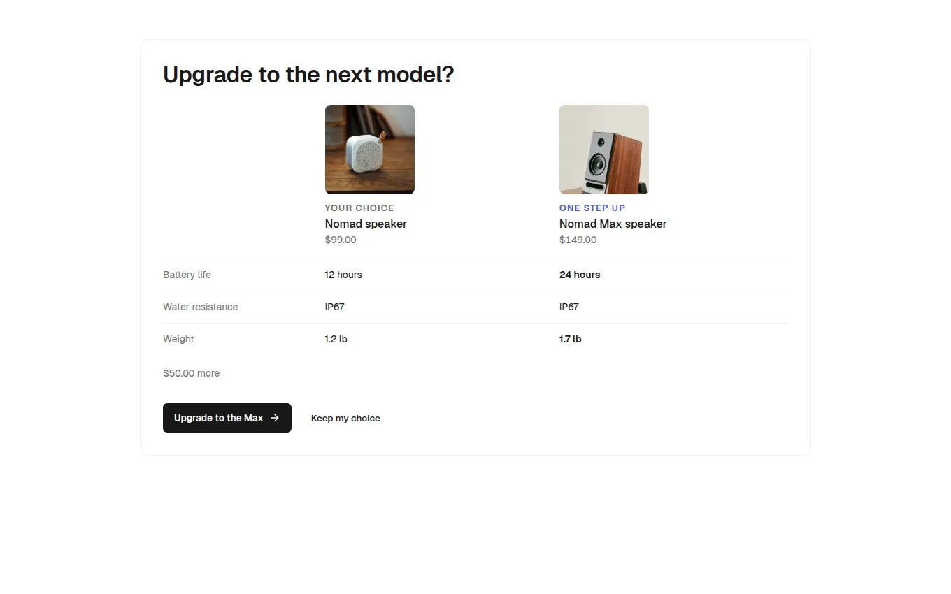 The ProductUpgrade block