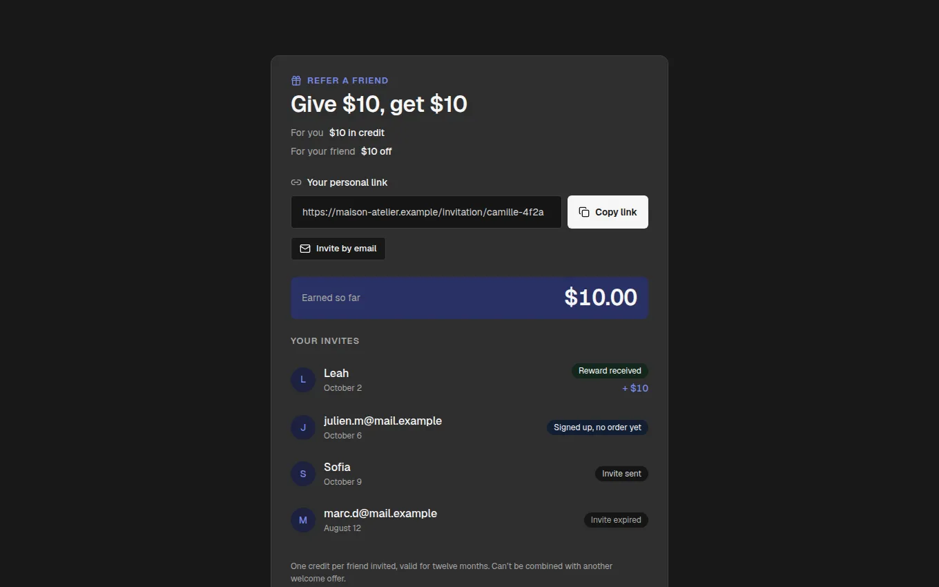 The ReferralAccount block