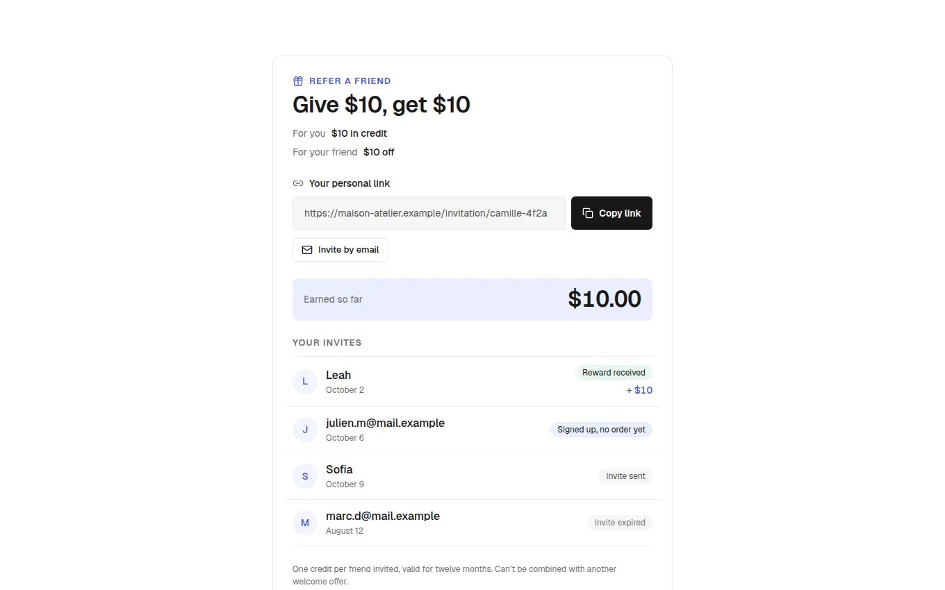 The ReferralAccount block