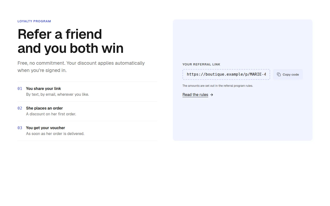 The ReferralInvite block