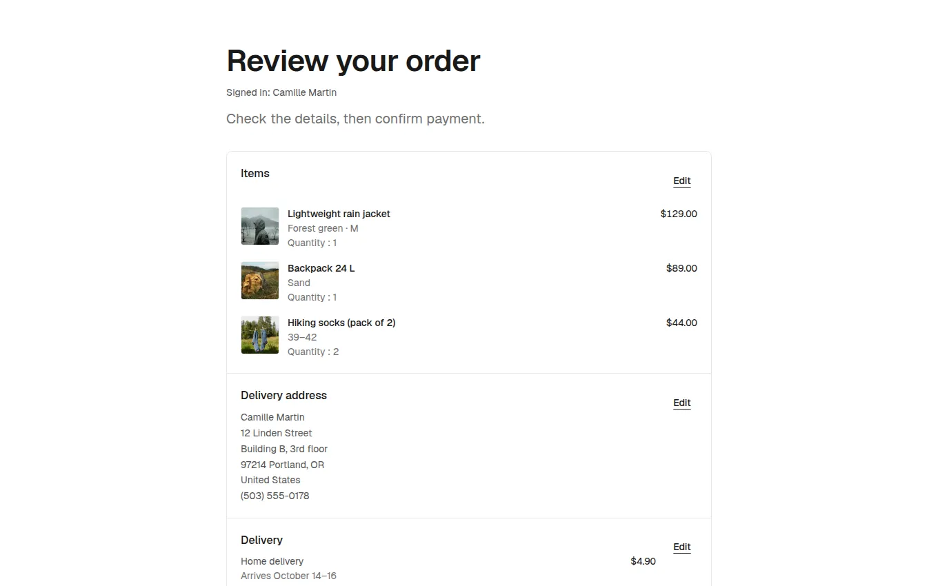 The ReturningOrderReview block