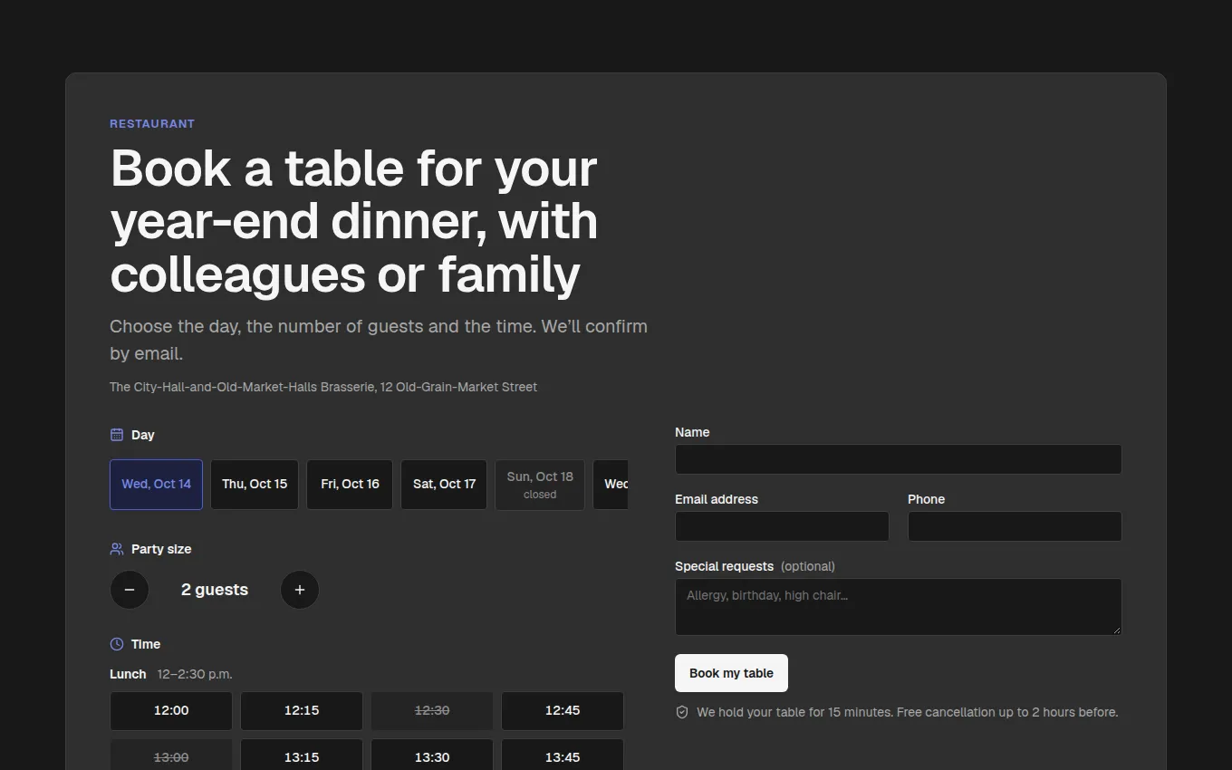 The TableBooking block