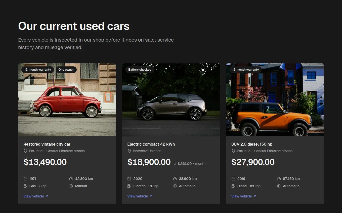 The VehicleListing block