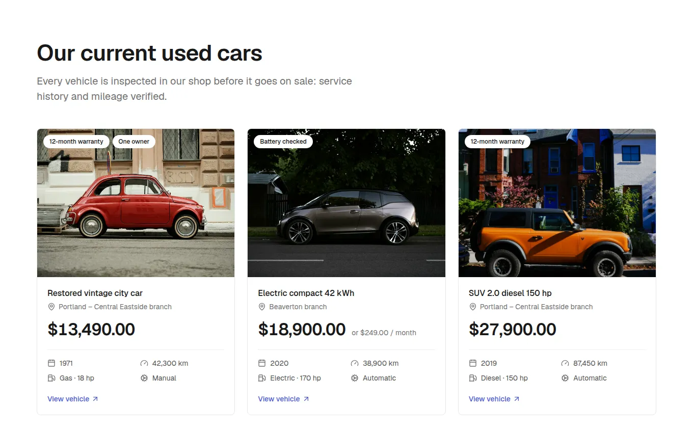 The VehicleListing block