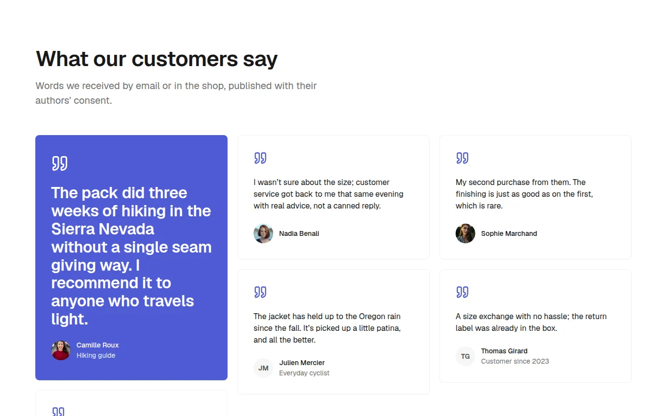The Testimonials block