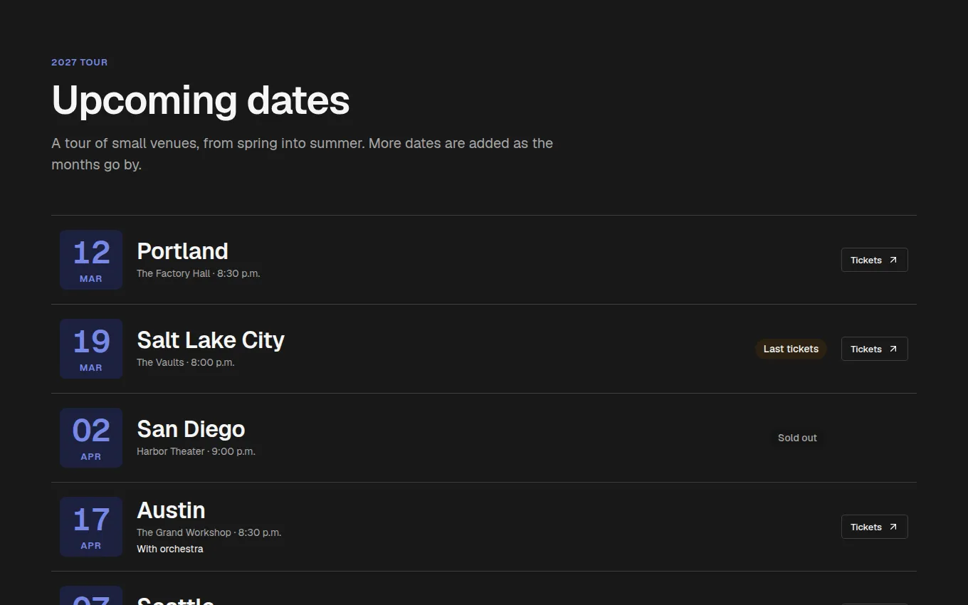 The TourDates block