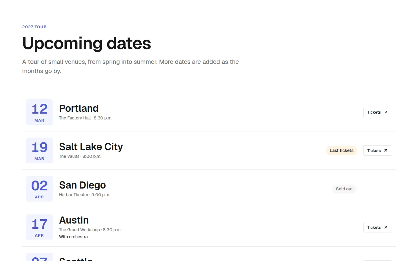 The TourDates block