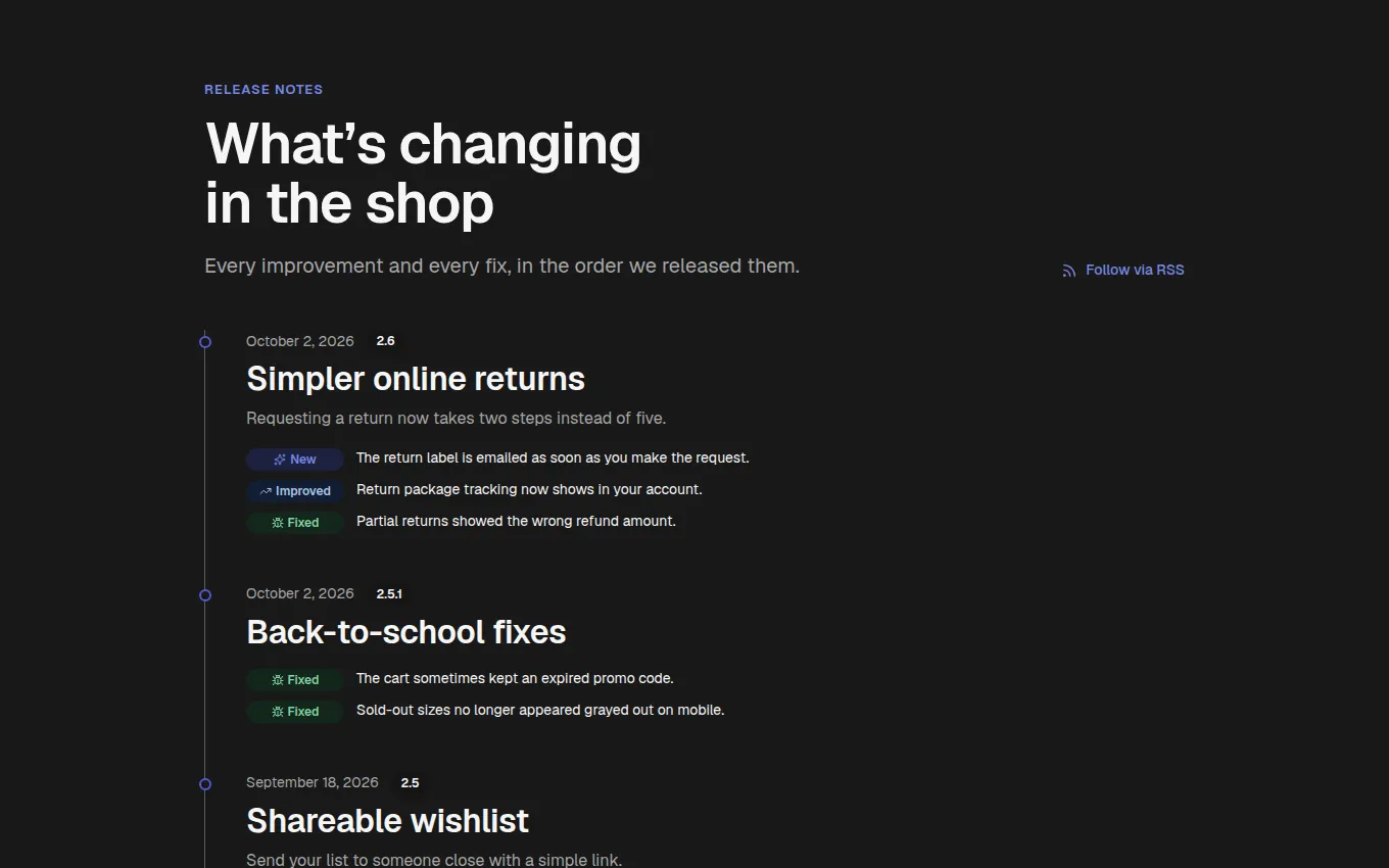 The Changelog block