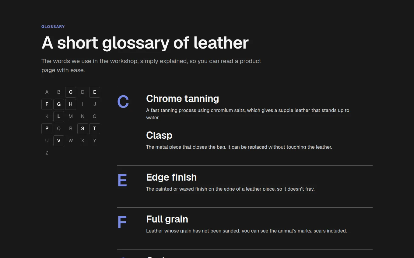 The Glossary block