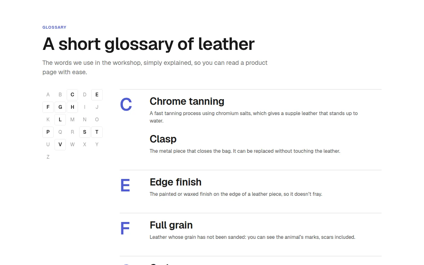 The Glossary block