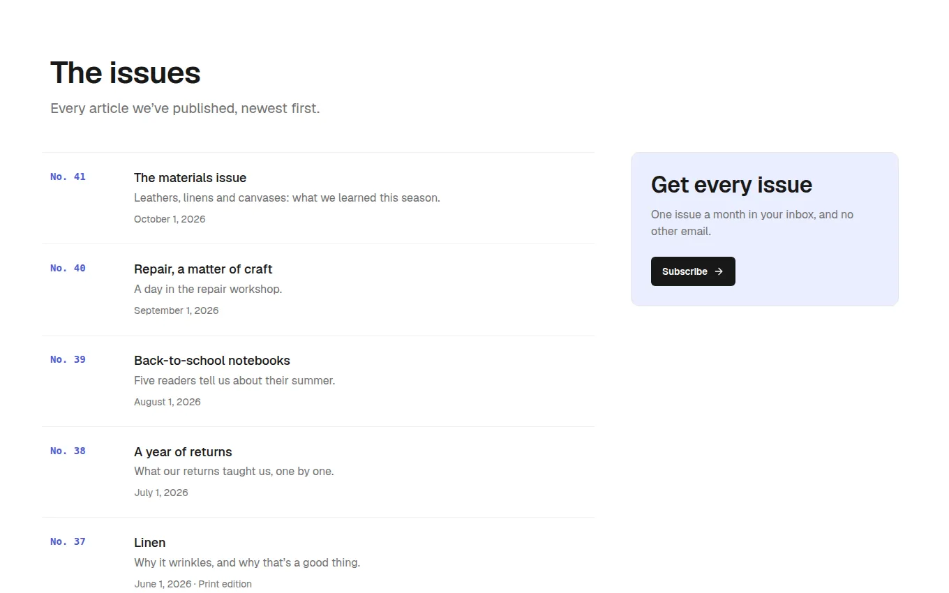 The PastIssues block