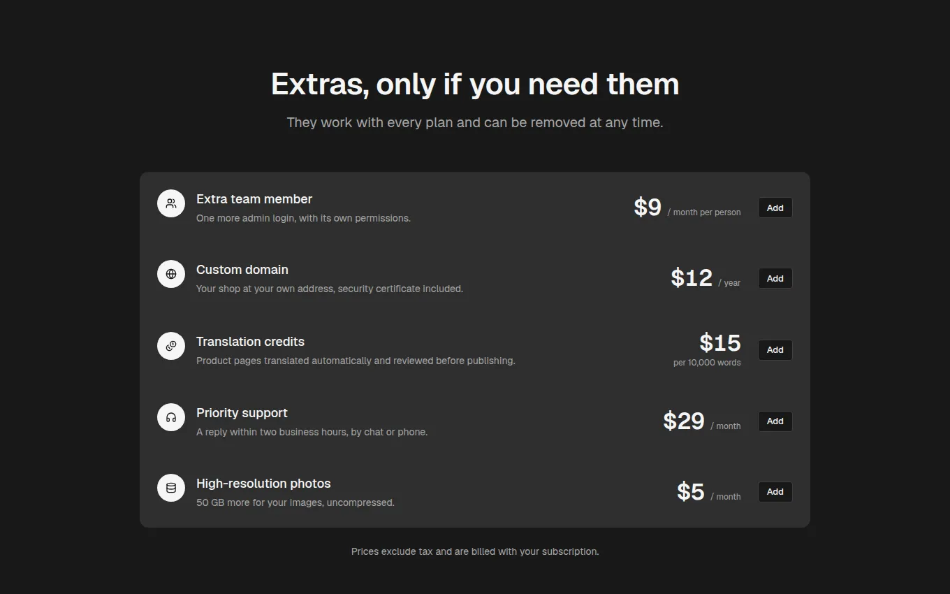 The PricingAddons block