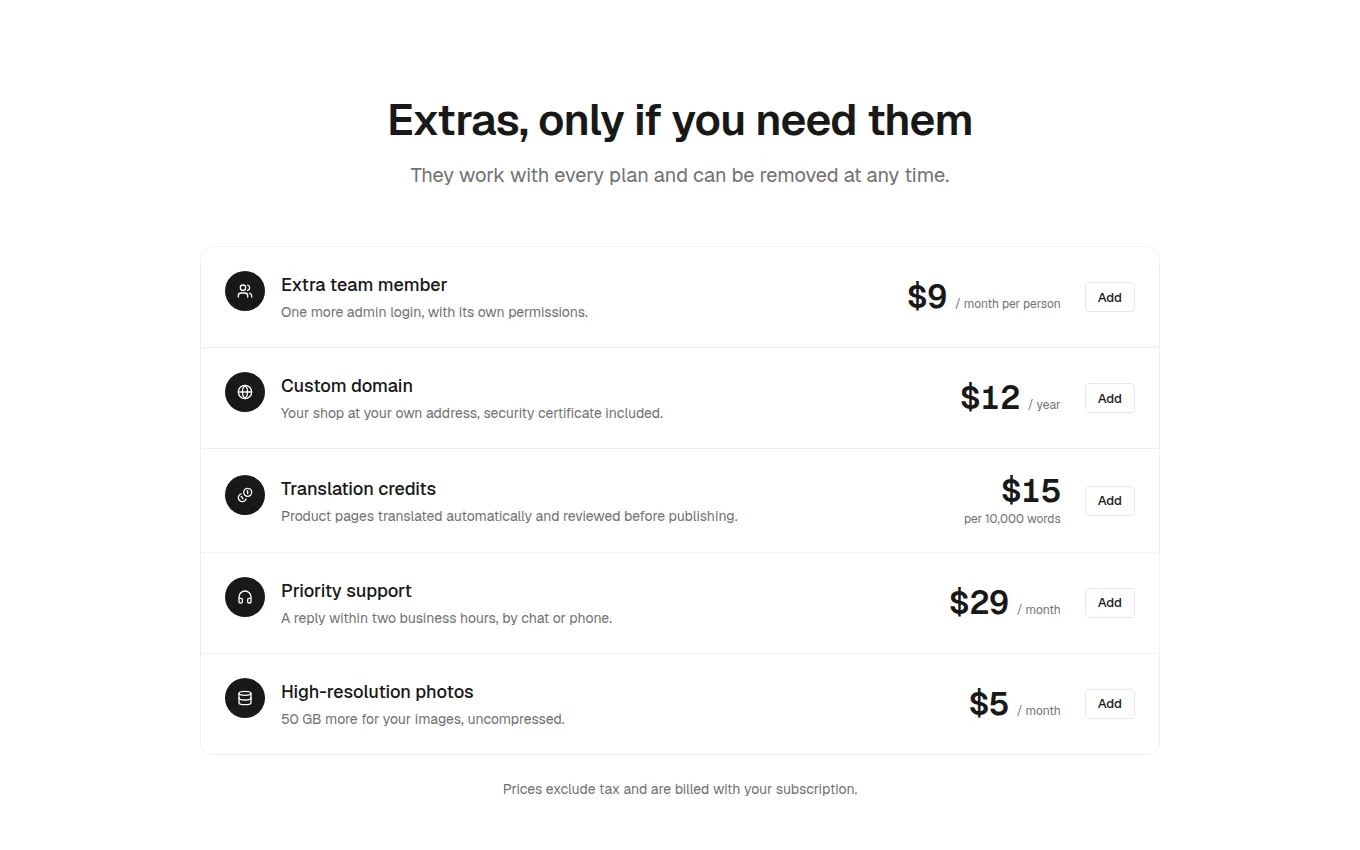 The PricingAddons block