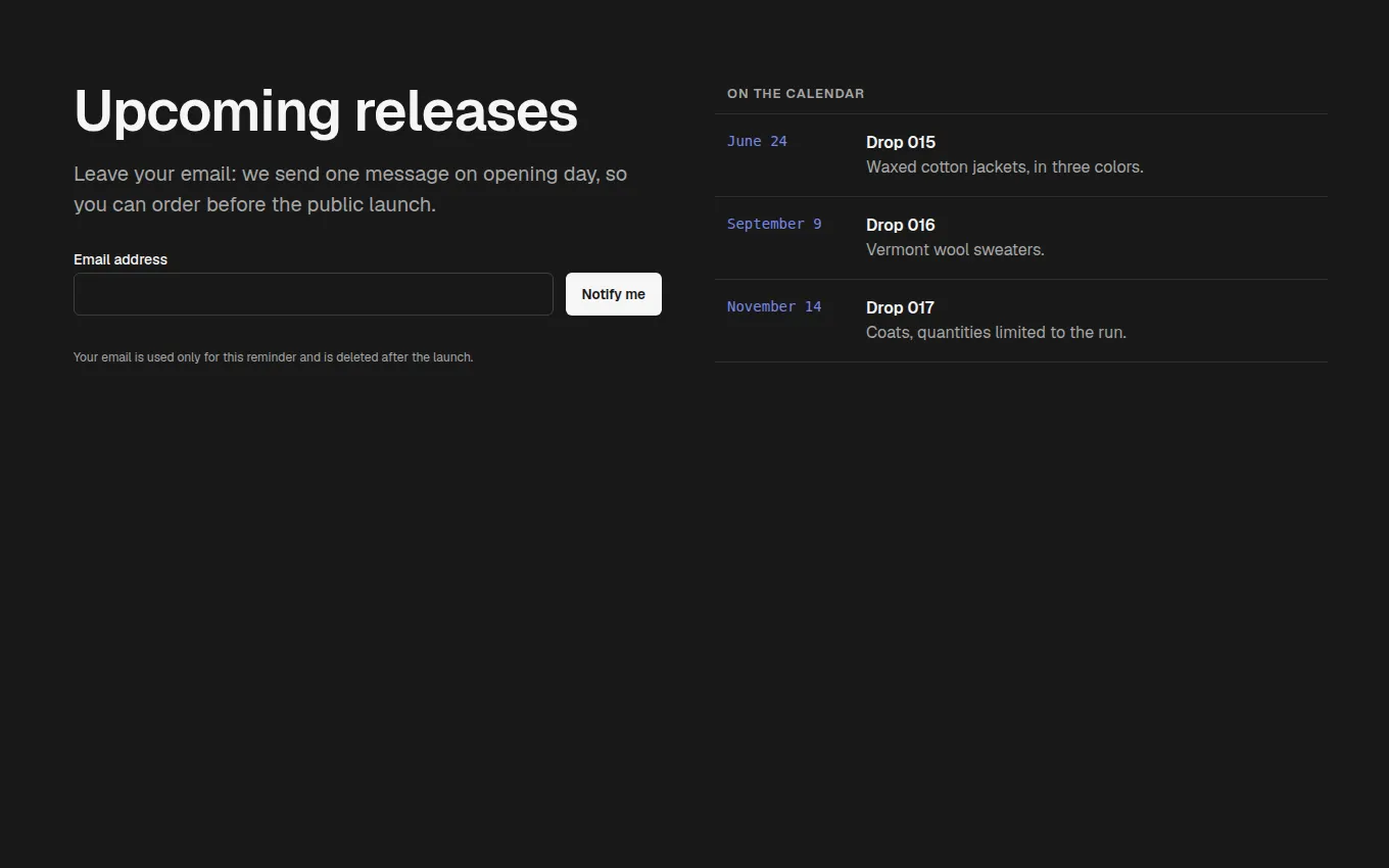 The ReleaseCalendar block