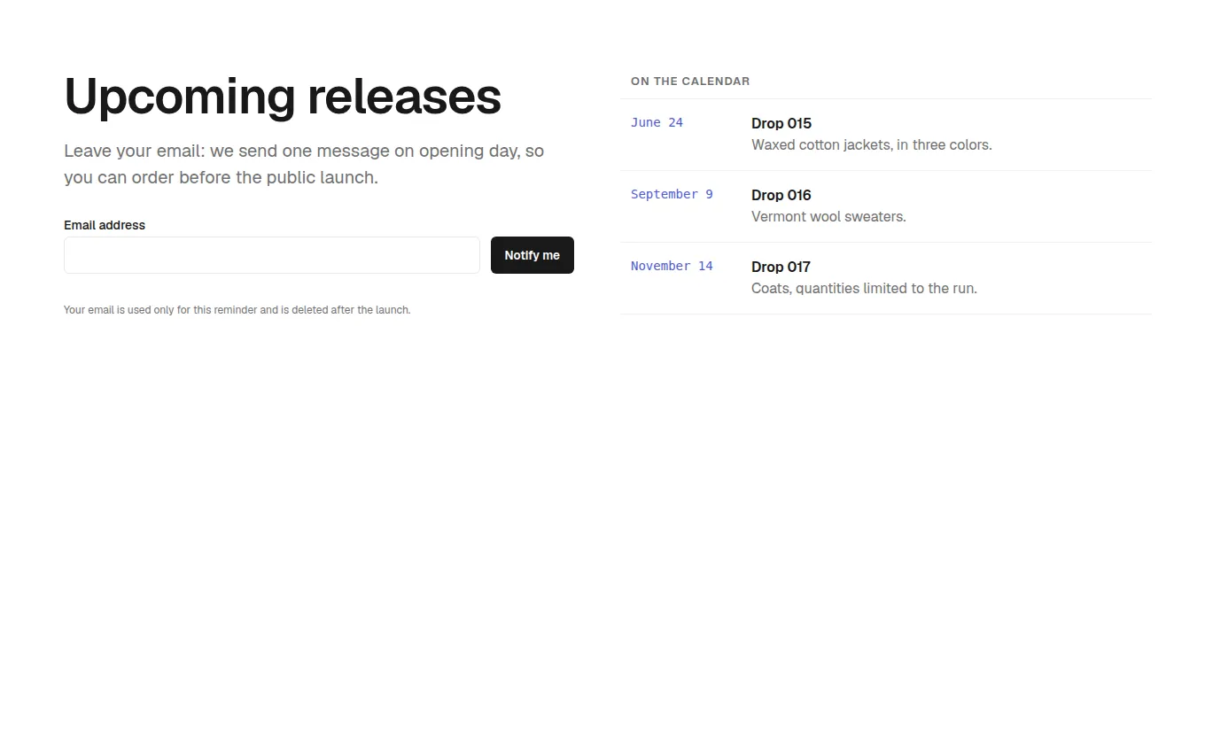 The ReleaseCalendar block