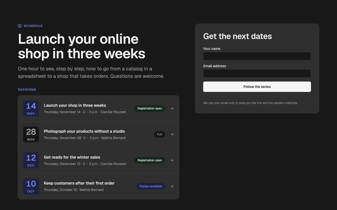 The SessionProgramme block