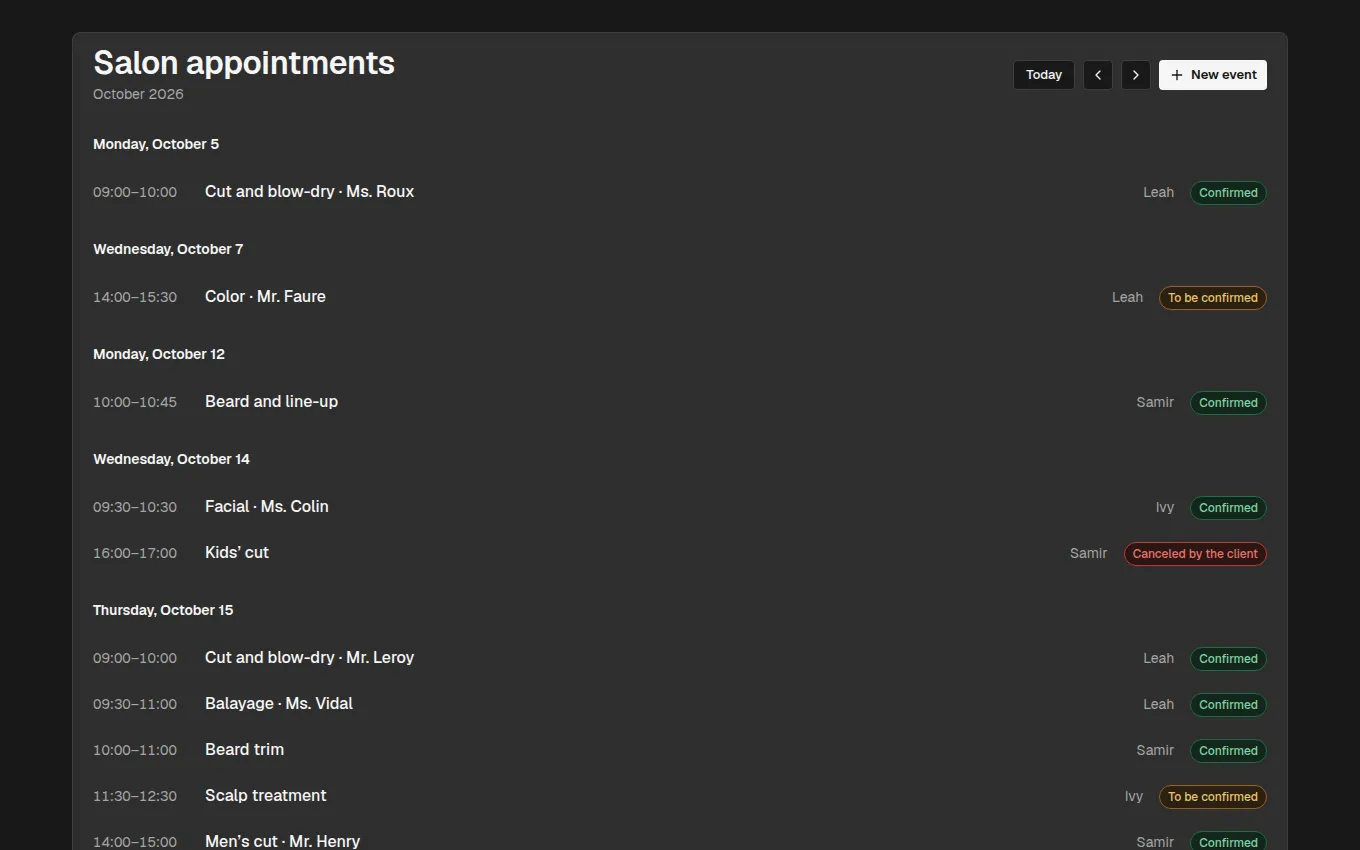 The BookingAgenda block