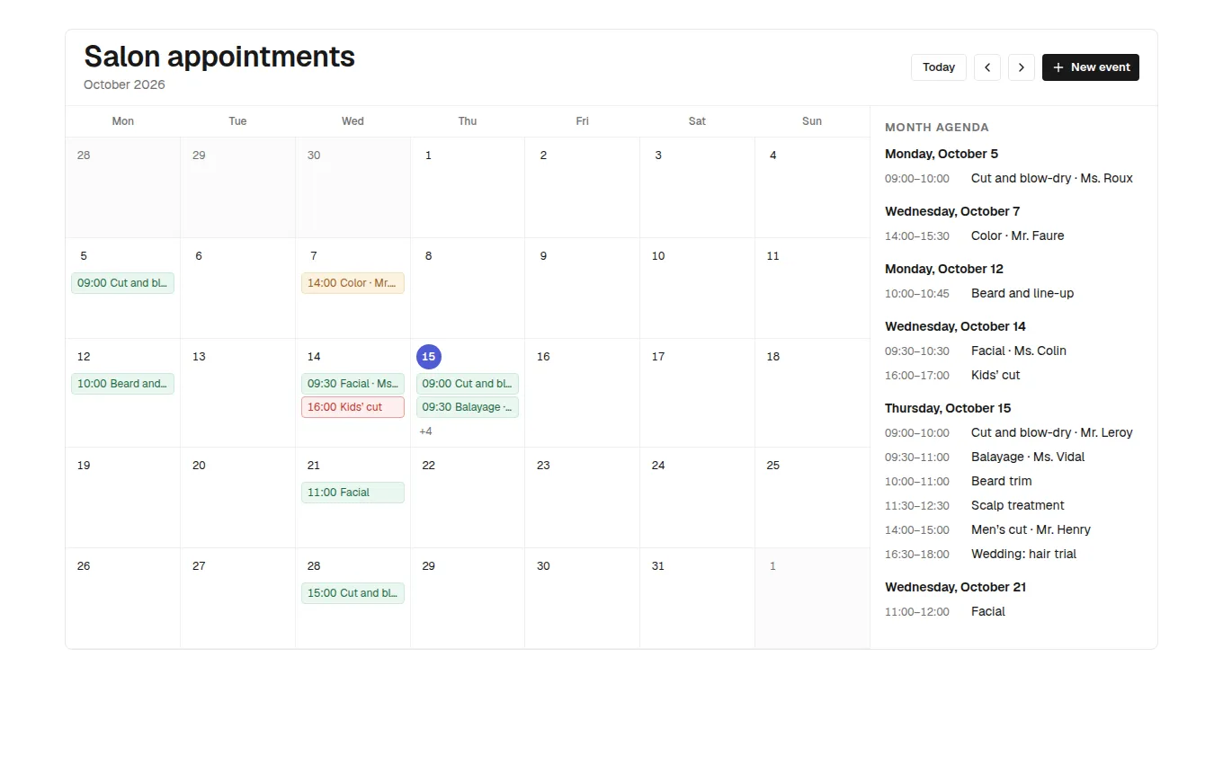 The Calendar block