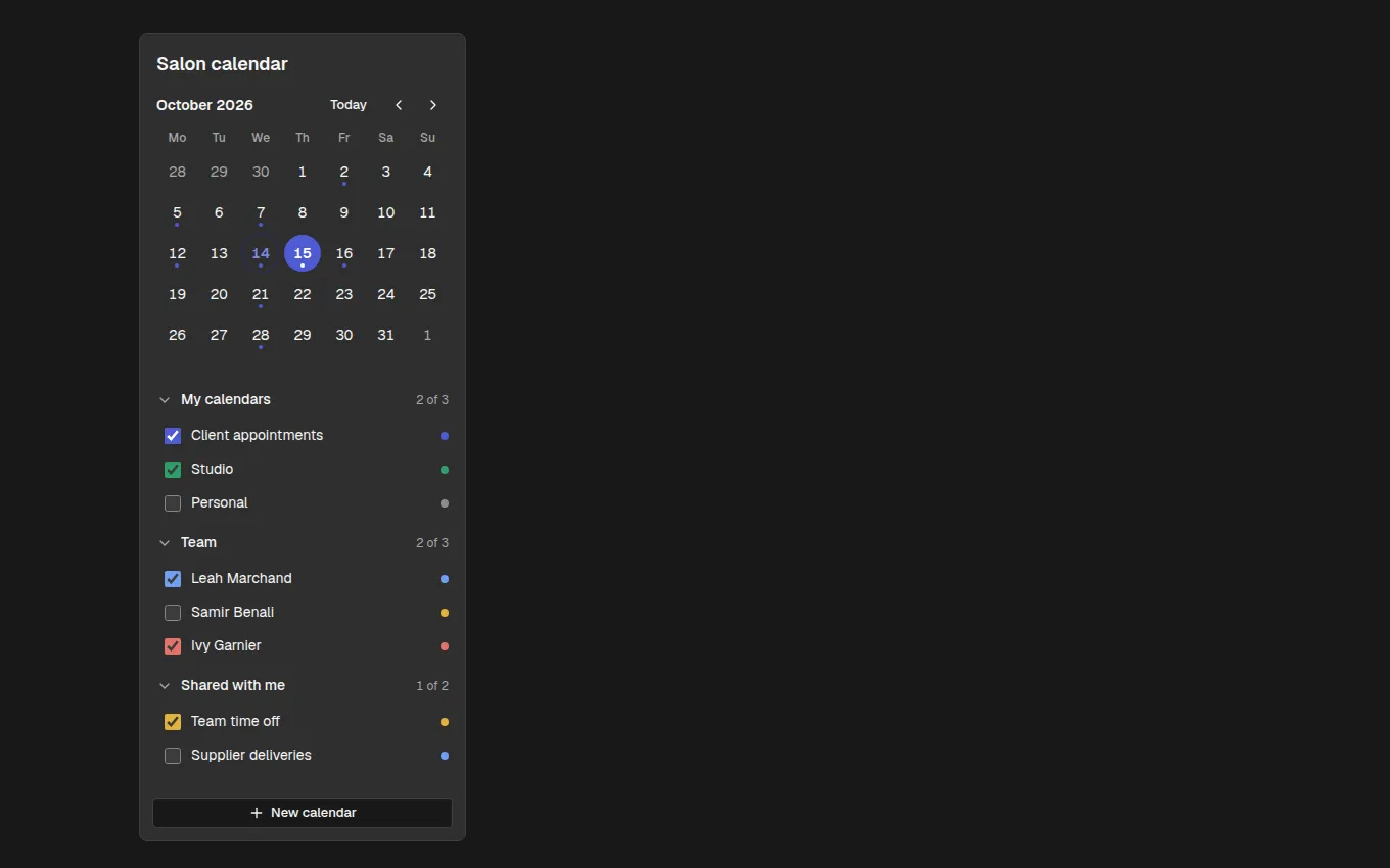 The CalendarSidebar block