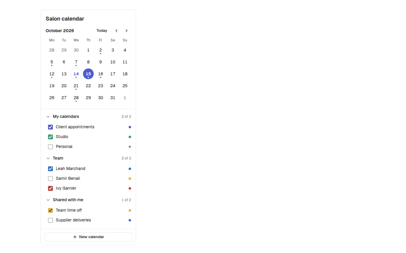 The CalendarSidebar block