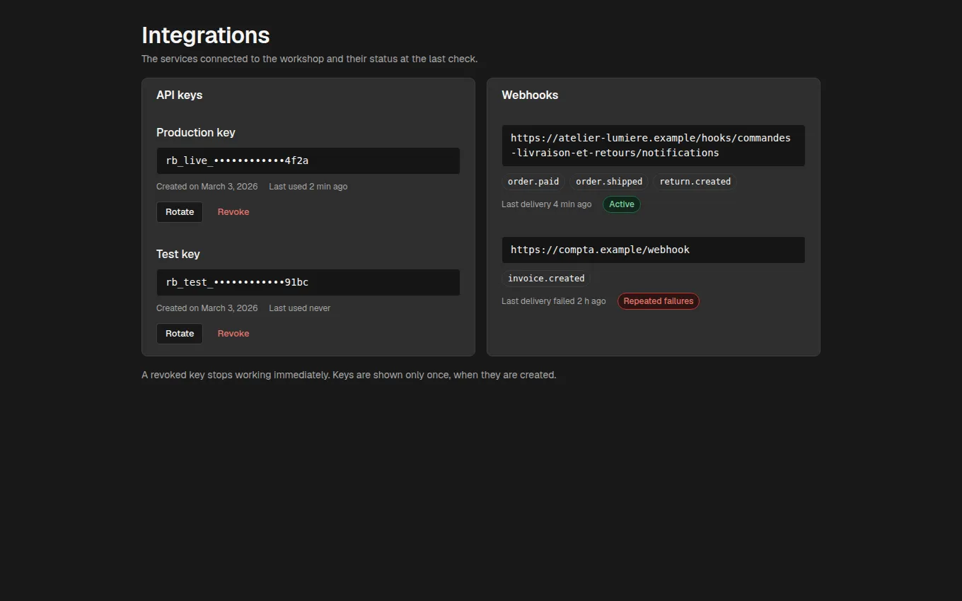 The IntegrationSettingsKeys block
