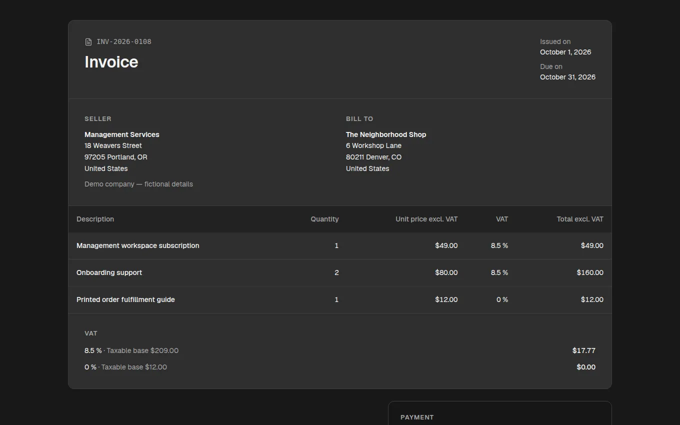 The Invoice block