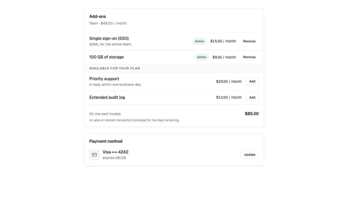 The PlanAddons block